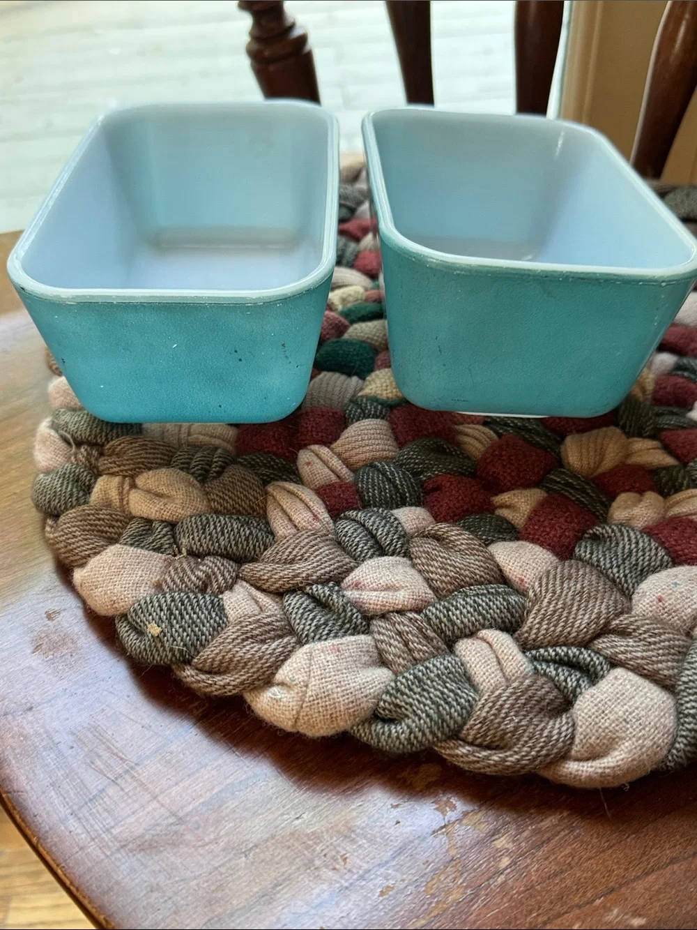 Set of Two Pyrex #502-B Primary Blue Milk Glads Refrigerator Dishes